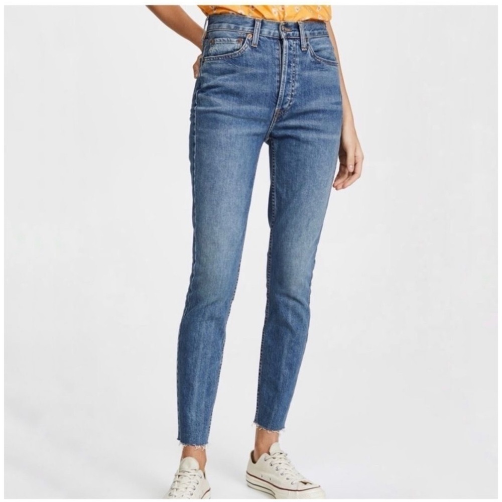 RE/DONE High Rise Ankle Crop Jeans, Slim Fit, Button Fly - size 28